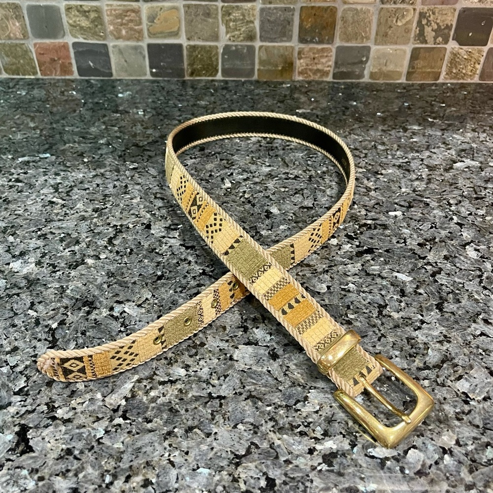 Fabric Patchwork Aztec Print Gold-Tone Women's Belt Size Large